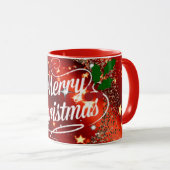Joyeux Noël, Fête rouge design Mug (Devant droit)