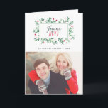 Joyeux Noël Feuillage Peint | Carte de Noël<br><div class="desc">Carte de Noël moderne avec photo. La carte une couronne de fleurs peintes à l'aquarelle et place pour le texte et une photo.</div>