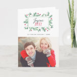 Joyeux Noël Feuillage Peint | Carte de Noël<br><div class="desc">Carte de Noël moderne avec photo. La carte une couronne de fleurs peintes à l'aquarelle et place pour le texte et une photo.</div>