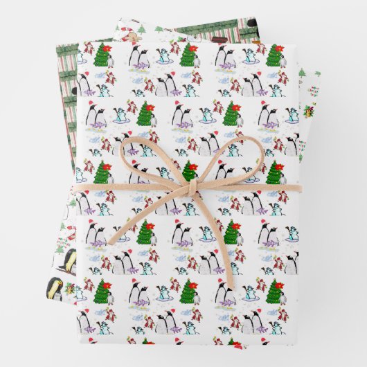 Joyeux Noël Feuilles Enveloppant Pingouin Papier (En situation)