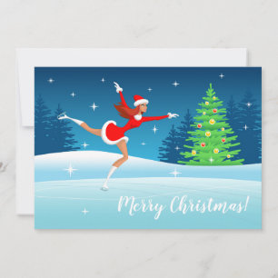 Joyeux Noël Figure Patinage Girl Carte de vacances