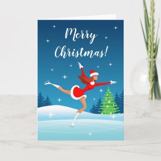 Joyeux Noël Figure Patinage Girl Carte de vacances (Devant)