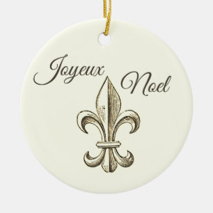 Joyeux Noel Fleur de lis Kerstmis Keramisch Ornament