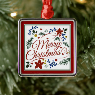 Joyeux Noël Floral Ornement en Métal