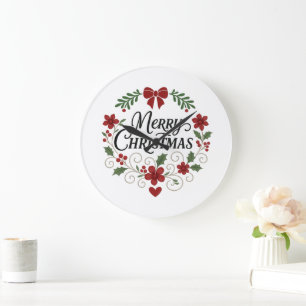Joyeux Noël Floral Wreath Horloge murale