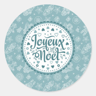 Joyeux Noel frankerst kerst blauw wit plezier Ronde Sticker