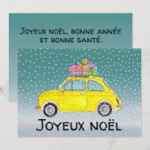 Joyeux noël Frans Kerstgeel Fiat 500 Feestdagenkaart (Voorkant / Achterkant)