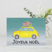 Joyeux noël Frans Kerstgeel Fiat 500 Feestdagenkaart (Staand voorkant)