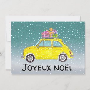 Joyeux noël Frans Kerstgeel Fiat 500 Feestdagenkaart
