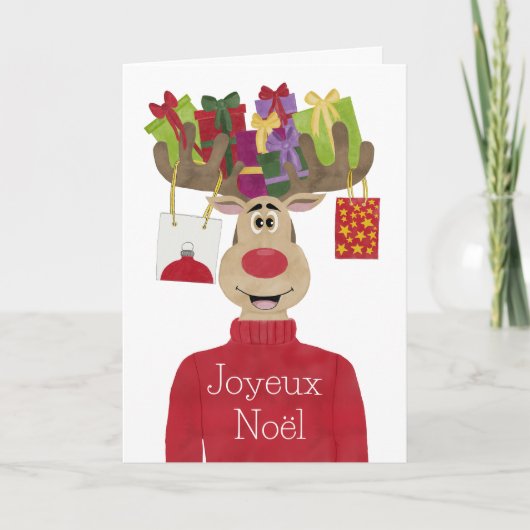 Joyeux Noël, Franse kerstcadeaus rendieren Feestdagen Kaart (Voorkant)