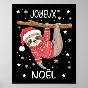 Joyeux Noël Franse Luiaard Hangen Vrolijk Kerstfee Poster