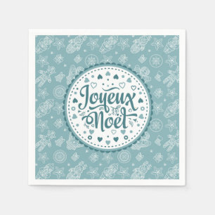 Joyeux Noel franse Merry Kerstblauw witte kunst Servet
