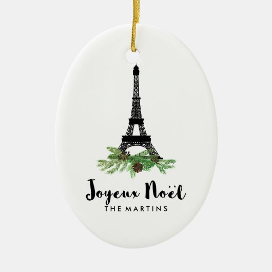 Joyeux Noel French Eiffel Tower Kerstmis Keramisch Ornament (Voorkant)