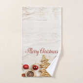 Joyeux Noël, friandises de Noël , texture de bois (Serviette à main)