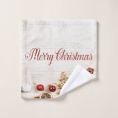 Joyeux Noël, friandises de Noël , texture de bois (Gant de toilette)
