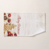 Joyeux Noël, friandises de Noël , texture de bois (Serviette à main)