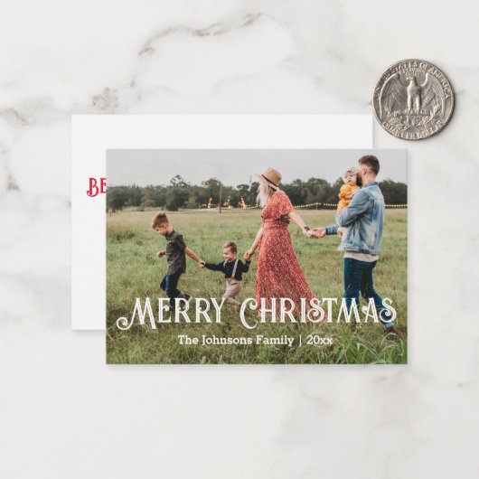 joyeux Noël fun chic script photo carte de vacance (Devant/Arrière en situation)