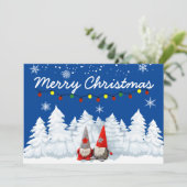 Joyeux Noël Gnomes Snowy Trees Carte de vacances (Debout devant)