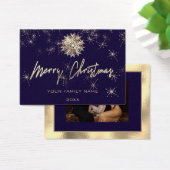 Joyeux Noël Gold Blue Navy Photo Snowflakes (Bureau)