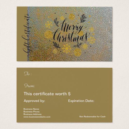 Joyeux Noël Gold Carte cadeau certificat (Devant & derrière)