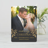 Joyeux Noël Gold Holly Carte photo de vacances (Debout devant)