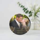 Joyeux Noël Gold Holly Carte photo rond (Debout devant)