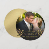 Joyeux Noël Gold Holly Carte photo rond (Devant / Derrière)