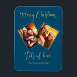 Joyeux Noël Gold Nom photo Blue Magnet<br><div class="desc">Carte de vacances à aimer pour votre famille et vos amis. Un grand cadeau pour grand-mère et grand-père.</div>