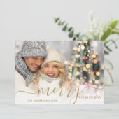 Joyeux Noël Gold Script Carte photo de vacances (Debout devant)