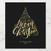 Joyeux Noël Gold Typographie Arbre Vin Étiquette (Étiquettes simples)