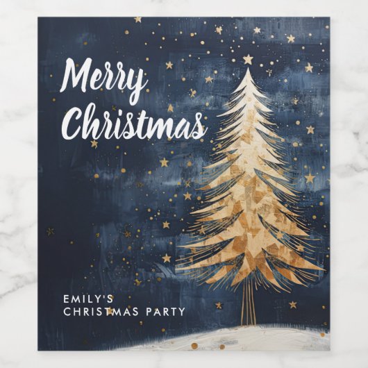 Joyeux Noël Golden Tree Vin Étiquette (Étiquettes simples)