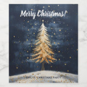 Joyeux Noël Golden Tree Vin Étiquette (Étiquettes simples)