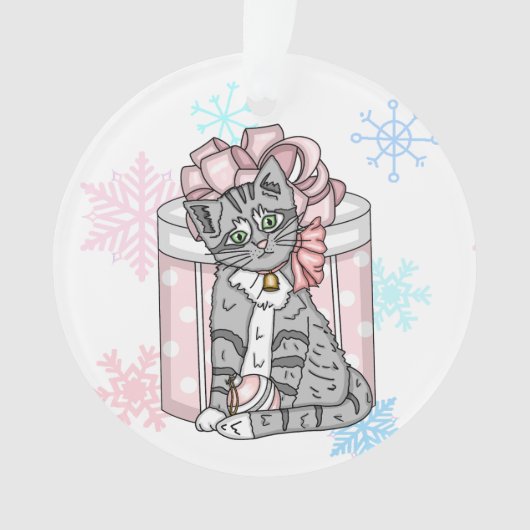 Joyeux Noël Gray Kitten Rose Bow personnalisé (devant)