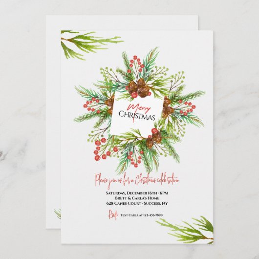 Joyeux Noël Greens Invitation (Devant / Derrière)