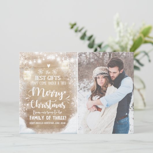 Joyeux Noël grossesse faire-part rustique (Debout devant)