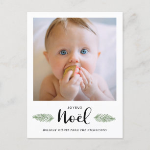 Joyeux Noel Handgeschreven Script Kerstfoto Hol Feestdagenkaart