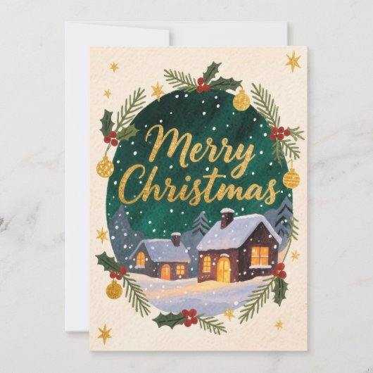 Joyeux Noël hiver Cottage Carte de vacances (Devant)