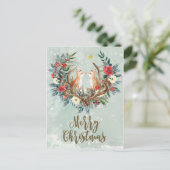 joyeux Noël hiver renard floral carte postale (Debout devant)
