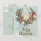 joyeux Noël hiver renard floral carte postale (Devant / Derrière)