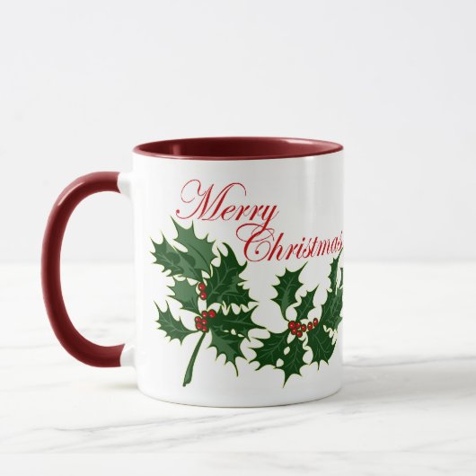 Joyeux Noël Holly Feuilles Mug (Gauche)