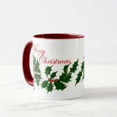 Joyeux Noël Holly Feuilles Mug (Devant gauche)