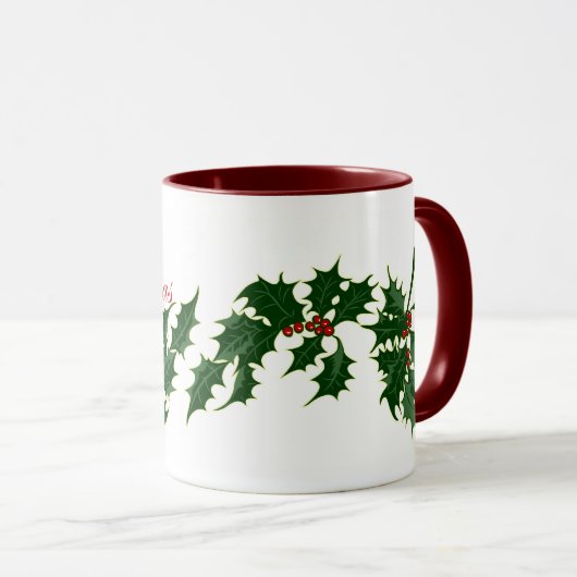 Joyeux Noël Holly Feuilles Mug (Devant droit)
