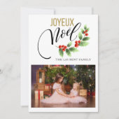 Joyeux Noël Holly Foto Franse kerst Kaarten (Voorkant)