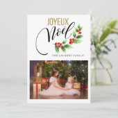 Joyeux Noël Holly Foto Franse kerst Kaarten (Staand voorkant)