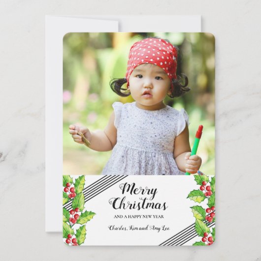 Joyeux Noël Holly Photo Carte de Vœux de Fêtes (Devant)