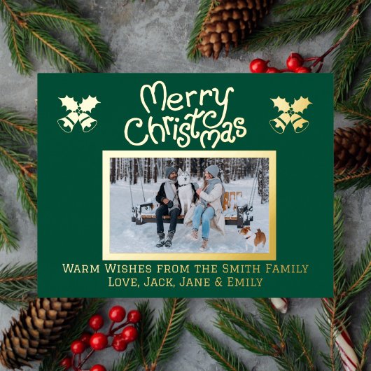 Joyeux Noël Holly Photo Foil Carte de poste de vac