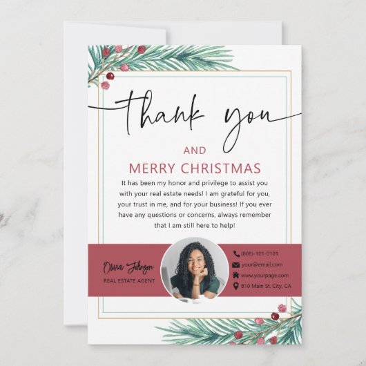 Joyeux Noël Immobilier Carte de remerciements phot (Devant)