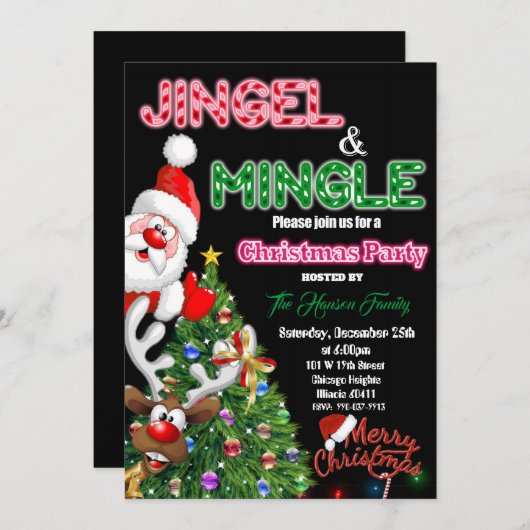 Joyeux Noël Invitation, Jingle & Mingle invitation (Devant / Derrière)