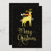 Joyeux Noël Jaune Lune Reindeer Carte de vacances (Devant / Derrière)