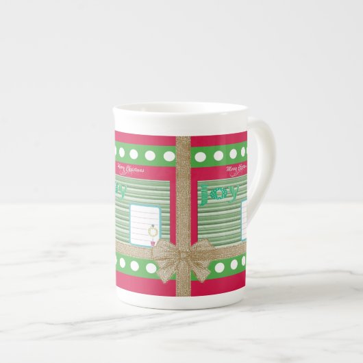 Joyeux Noël, Joie Red Bone China Mug (Devant droit)